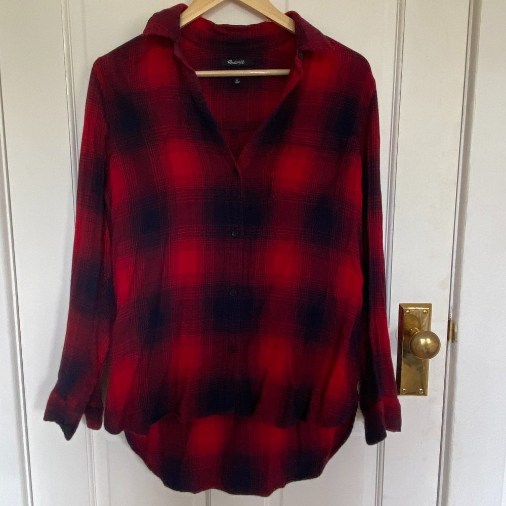 Madewell Flannel Button Down Oversized Ex-Boyfriend Shirt Buffalo Check